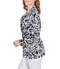 Color:Black/White - Image 4 - Black & White Tropical Print Point Collar Snap Zip Front Jacket