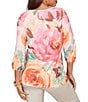 Ruby Rd. Bold Floral Scalloped V-Neck 3/4 Sleeve Oversized Knit Top - Image 2