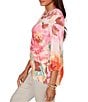 Ruby Rd. Bold Floral Scalloped V-Neck 3/4 Sleeve Oversized Knit Top - Image 3