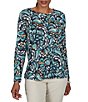 Ruby Rd. Brushed Knit Painterly Flourishes Round Neck Long Sleeve Top - Image 1