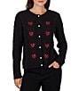 Ruby Rd. Cable Knit Crystal Heart Scalloped Crew Neck Long Sleeve Button Front Cardigan - Image 1