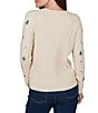 Ruby Rd. Cable Knit Embroidered Christmas Motif Crew Neck Long Sleeve Sweater - Image 2