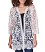 Color:White - Image 1 - Medallion Lace 3/4 Sleeve Open-Front Cardigan