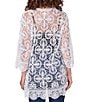 Color:White - Image 2 - Medallion Lace 3/4 Sleeve Open-Front Cardigan