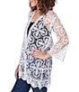 Color:White - Image 3 - Medallion Lace 3/4 Sleeve Open-Front Cardigan