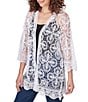 Color:White - Image 4 - Medallion Lace 3/4 Sleeve Open-Front Cardigan