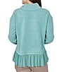 Ruby Rd. Chenille Knit Mixed Media Cowl Neck Long Sleeve Ruffle Hem Combo Top - Image 2