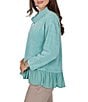 Ruby Rd. Chenille Knit Mixed Media Cowl Neck Long Sleeve Ruffle Hem Combo Top - Image 3