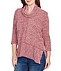 Ruby Rd. Chenille Space-Dye Cowl Neck 3/4 Sleeve Top, Color:Cherry Multi - Image 4