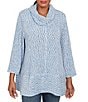 Ruby Rd. Chenille Space-Dye Cowl Neck 3/4 Sleeve Top, Color:Bluebell Multi - Image 1