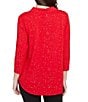 Ruby Rd. Collared 3/4 Sleeve Dotted Golden Dew Drops Knit Shirt, Color:Cherry - Image 2