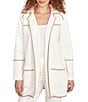 Ruby Rd. Collared Long Sleeve Faux Suede Trim Open-Front Cardigan Jacket, Color:Ivory - Image 1