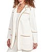 Ruby Rd. Collared Long Sleeve Faux Suede Trim Open-Front Cardigan Jacket, Color:Ivory - Image 4