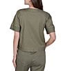 Ruby Rd. Coordinating Tencel Denim Crew Neck Short Sleeve Pleated Trim Utility Jacket - Image 2