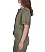 Ruby Rd. Coordinating Tencel Denim Crew Neck Short Sleeve Pleated Trim Utility Jacket - Image 3