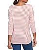 Ruby Rd. Cotton Blend Boat Neck 3/4 Sleeve Stripe Christmas Truck Top, Color:Lipstick Multi - Image 2