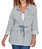 Ruby Rd. Cotton Blend Stripe Point Collar Long-Roll Tab Sleeve Anorak Jacket - Image 1