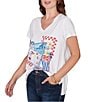 Ruby Rd. Cotton Jersey Knit Sequin Beaded Postcard Print V-Neck Short Sleeve Tee - Image 4