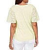 Ruby Rd. Cotton Jersey Knit Split V-Neck Short Eyelet Sleeve Top - Image 2