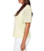 Ruby Rd. Cotton Jersey Knit Split V-Neck Short Eyelet Sleeve Top - Image 3