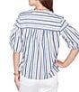 Ruby Rd. Cotton Poplin Spliced Stripe Split V-Neck Elbow Sleeve Top - Image 2