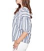 Ruby Rd. Cotton Poplin Spliced Stripe Split V-Neck Elbow Sleeve Top - Image 3