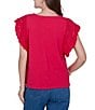 Ruby Rd. Cotton Slub Jersey Knit Solid Scoop Neck Crochet Trim Sleeve Top - Image 2