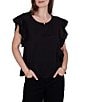 Ruby Rd. Cotton Slub Jersey Knit Solid Scoop Neck Crochet Trim Sleeve Top - Image 4