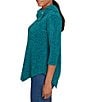 Ruby Rd. Cowl Neck 3/4 Sleeve Chenille Knit Top, Color:Teal Multi - Image 3