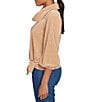 Ruby Rd. Cowl Neck 3/4 Sleeve Side Tie Honeycomb Knit Top, Color:Tan Multi - Image 3