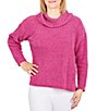 Color:Fuchsia - Image 1 - Cozy Chenille Cowl Neck Long Sleeve Drop Shoulder Side Slit High-Low Sweater