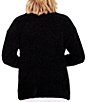 Color:Black - Image 2 - Cozy Chenille Cowl Neck Long Sleeve Drop Shoulder Side Slit High-Low Sweater