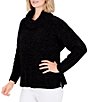Color:Black - Image 4 - Cozy Chenille Cowl Neck Long Sleeve Drop Shoulder Side Slit High-Low Sweater