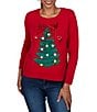 Ruby Rd. Cozy Knit Christmas Tree Pom-Pom Ornament Crew Neck Long Sleeve Top - Image 1