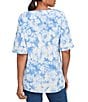 Ruby Rd. Crepe Gauze Embroidered Tie-Dye V-Neck Elbow Sleeve Top, Color:Blue Sky/Multi - Image 2