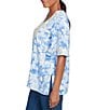 Ruby Rd. Crepe Gauze Embroidered Tie-Dye V-Neck Elbow Sleeve Top, Color:Blue Sky/Multi - Image 3