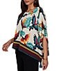 Ruby Rd. Crepe Paradise Bird Scoop Neck Short Sleeve Tassel Hem Top - Image 4