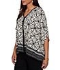 Ruby Rd. Crepe Shibori Geometric V-Neck Short Sleeve Contrast Trim Top - Image 3