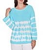 Ruby Rd. Tie-Dye Crew Neck Bracelet Sleeve Cotton Rib Sweater Knit Top - Image 5