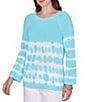 Ruby Rd. Tie-Dye Crew Neck Bracelet Sleeve Cotton Rib Sweater Knit Top - Image 4