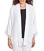 Color:White - Image 1 - Crinkle Gauze Lace Trim Bracelet Length Sleeve Open-Front Jacket