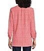 Ruby Rd. Crinkle Knit Stripe V-Neck Long Roll-Tab Sleeve Henley Top, Color:Chili/Multi - Image 2