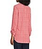 Ruby Rd. Crinkle Knit Stripe V-Neck Long Roll-Tab Sleeve Henley Top, Color:Chili/Multi - Image 4