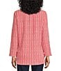 Ruby Rd. Crinkle Knit Stripe V-Neck Long Roll-Tab Sleeve Henley Top, Color:Chili/Multi - Image 6