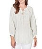 Ruby Rd. Crinkle Woven Striped Split V-Neck Tie-Front Peasant Top - Image 1