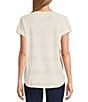 Ruby Rd. Crochet Knit Boat Neck Short Button Tab Sleeve Top, Color:Canvas - Image 2