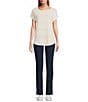Ruby Rd. Crochet Knit Boat Neck Short Button Tab Sleeve Top, Color:Canvas - Image 3