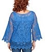 Ruby Rd. Crochet Medallion Floral Pattern Scoop Neck 3/4 Wide Flared Sleeve Top, Color:Ultramarine - Image 2