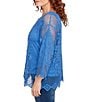 Ruby Rd. Crochet Medallion Floral Pattern Scoop Neck 3/4 Wide Flared Sleeve Top, Color:Ultramarine - Image 3