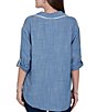Ruby Rd. Crosshatch Tencel Point Collar 3/4 Sleeve Crochet Trim Whipstitch Embroidery Button Front Shirt - Image 2